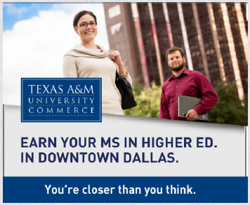 A screenshot of the MS in Higher Ed digital display ad.