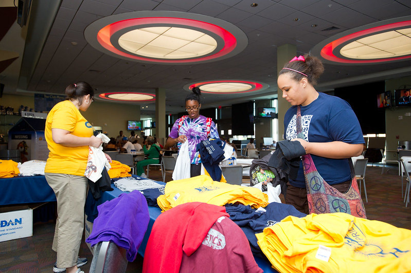 Instead of lines, this event was setup flea market style which was different for students used to standing in line.
