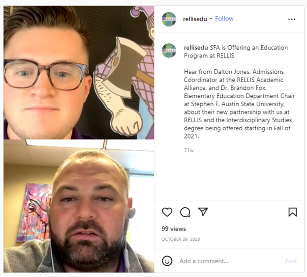 A screen grab of the Instagram LIVE with two of the speakers from the FB Premiere.
