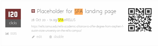 A screenshot of how I used a URL shortner to keep track of the efforts.