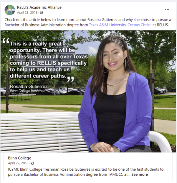 To deliver some social proof, we teamed up with the Community College partner to feature their students who have been accepted to the programs at RELLIS.