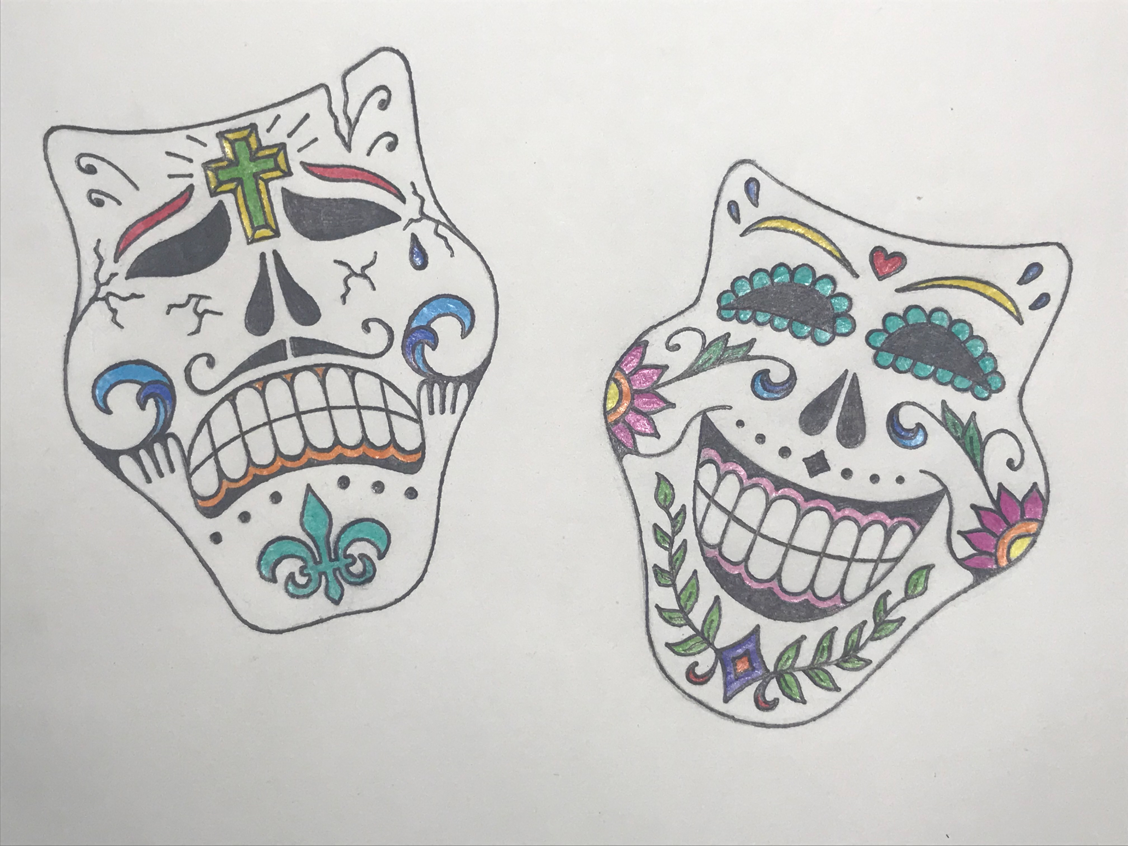 Sugar Skull Theatre Masks - pencil crayon on paper