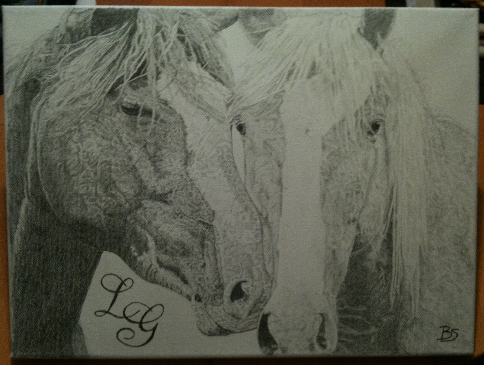 Two Horses - pencil on canvas