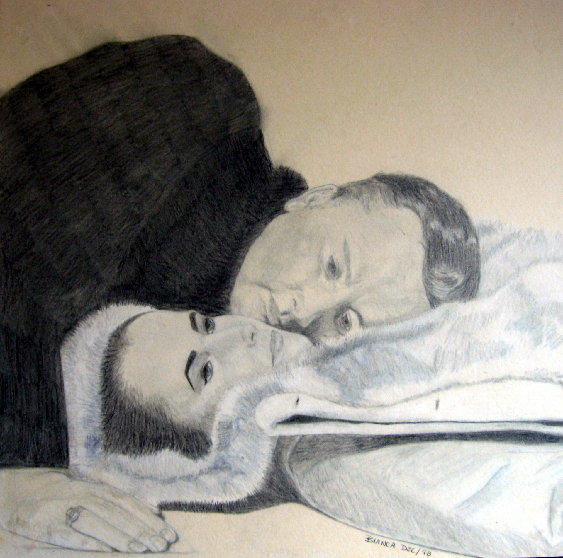 Liz & Dick - pencil crayon on paper