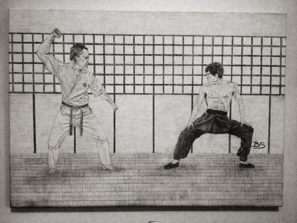 Rocky Anderson vs Bruce Lee - pencil on canvas