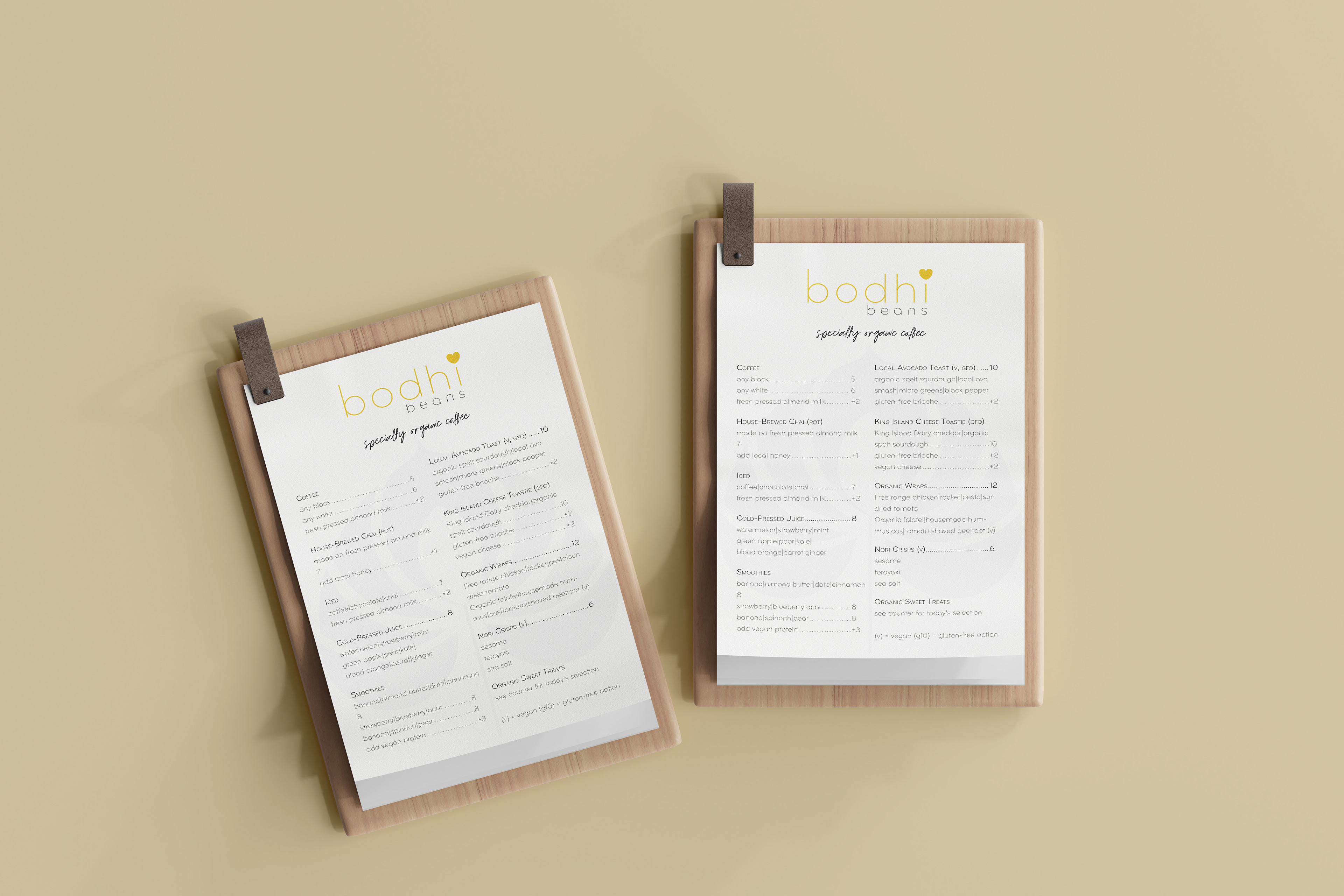 Bodhi Beans Cafe Menu Design