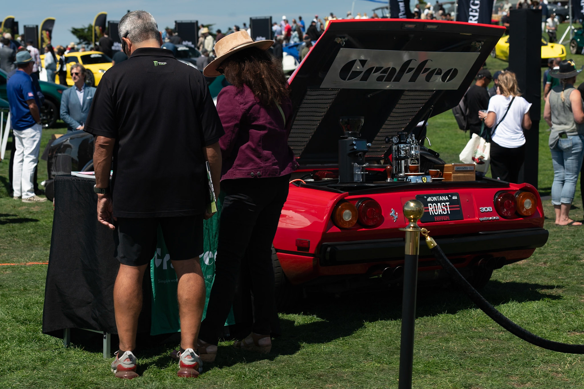 Serving coffee from a Ferrrai 308