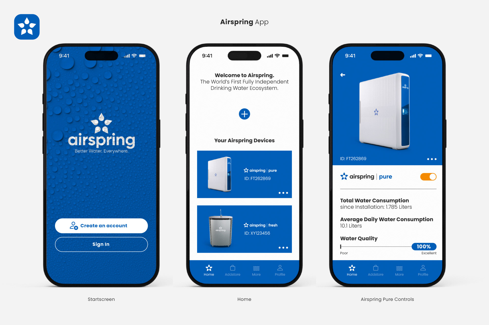 User Interface Design (UI) der Airspring Mobile App. Übersichtliche Screen-Designs auf Smartphones, die komplexe B2B-Prozesse in eine intuitive und moderne Nutzerführung übersetzen.