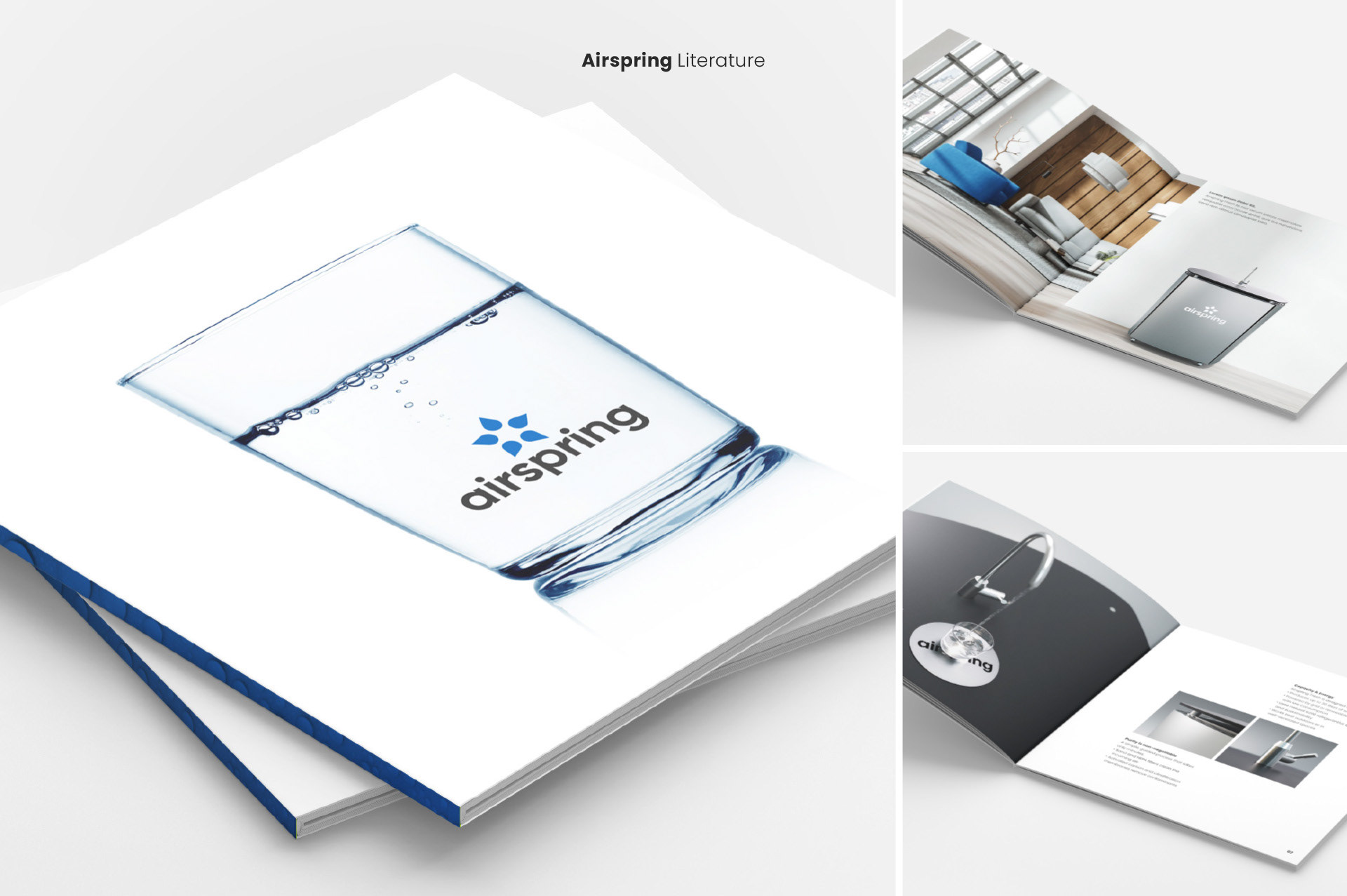 Konzeption und Gestaltung der Airspring B2B-Vertriebsliteratur. Hochwertig gedruckte Imagebroschüre und Datenblätter, die technische Produktfeatures in überzeugende Verkaufsargumente übersetzen.