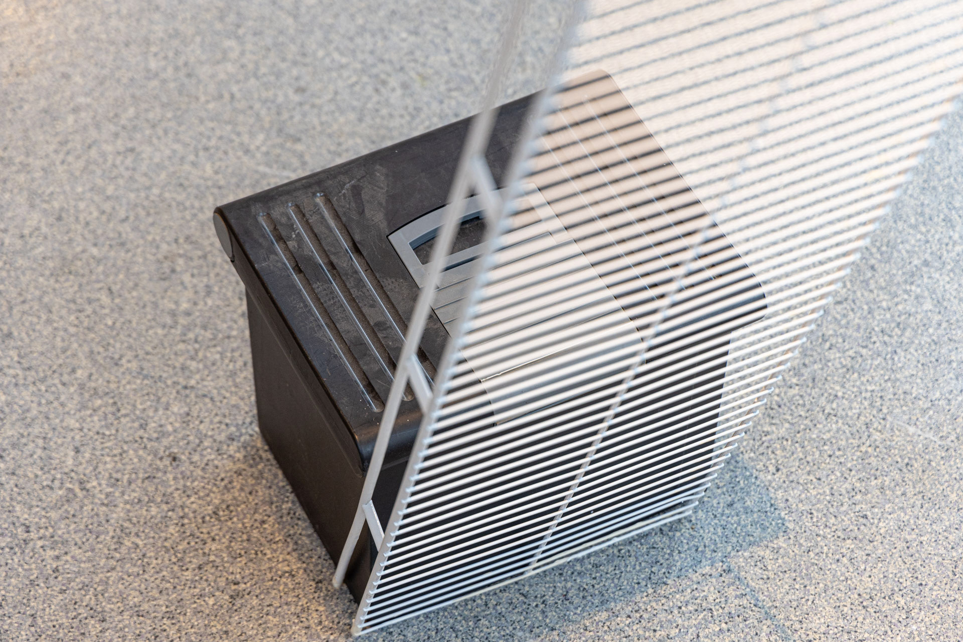 You feel misaligned; therefore you are stood on a slant, found file box, metal shelf, 60x40in inkjet print, spray paint, 2025