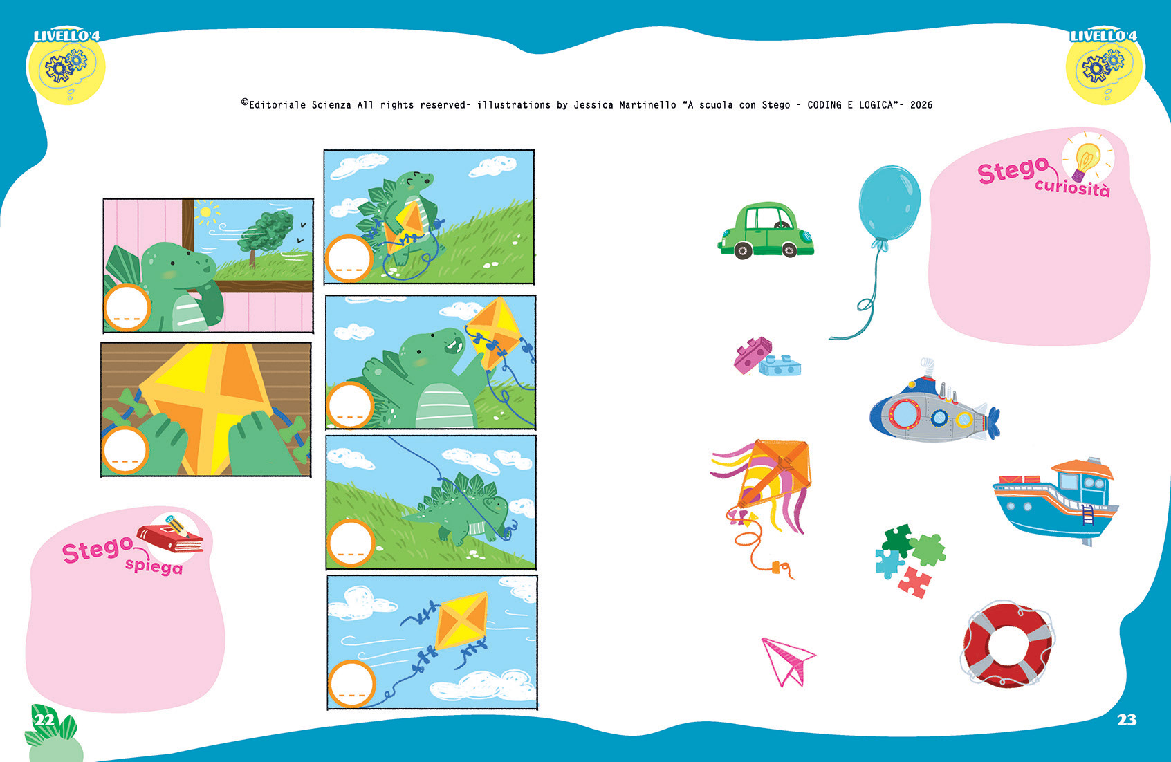 "A scuola con Stego - Coding e Logica" Illustrations by Jessica Martinello.