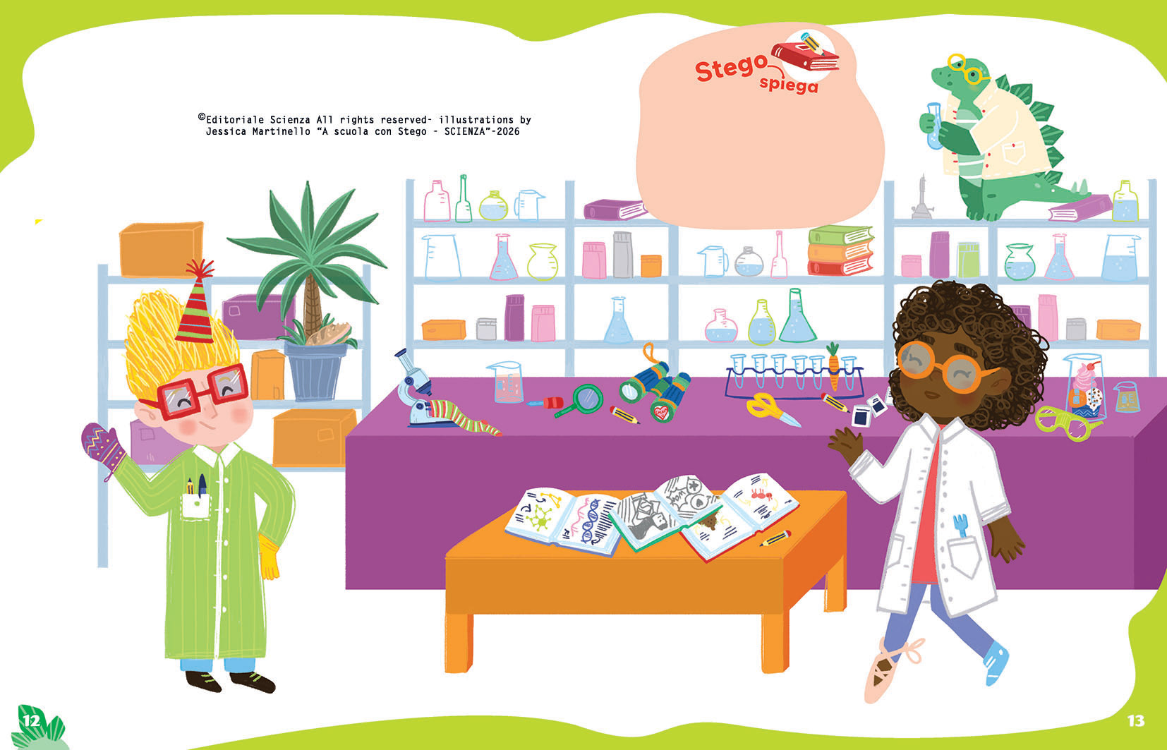 "A scuola con Stego-Scienza", Editoriale Scienza -Illustrations by Jessica Martinello.