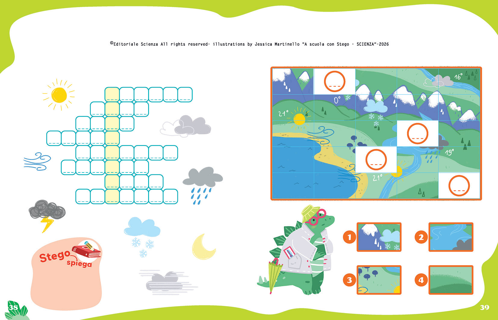 "A scuola con Stego-Scienza", Editoriale Scienza -Illustrations by Jessica Martinello.