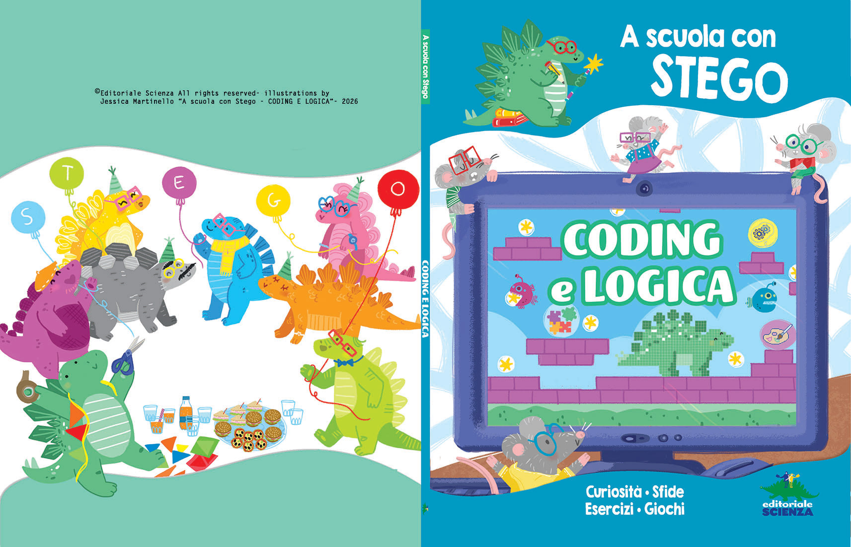 Cover "A scuola con Stego - Coding e Logica" Illustrations by Jessica Martinello.
