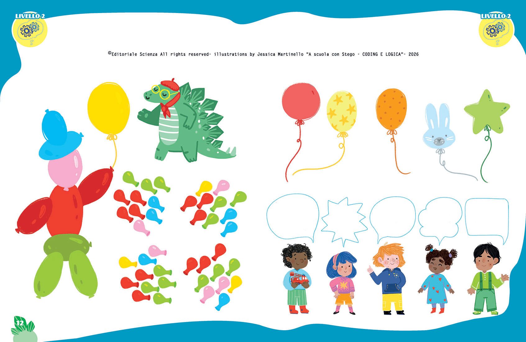 "A scuola con Stego - Coding e Logica" Illustrations by Jessica Martinello.