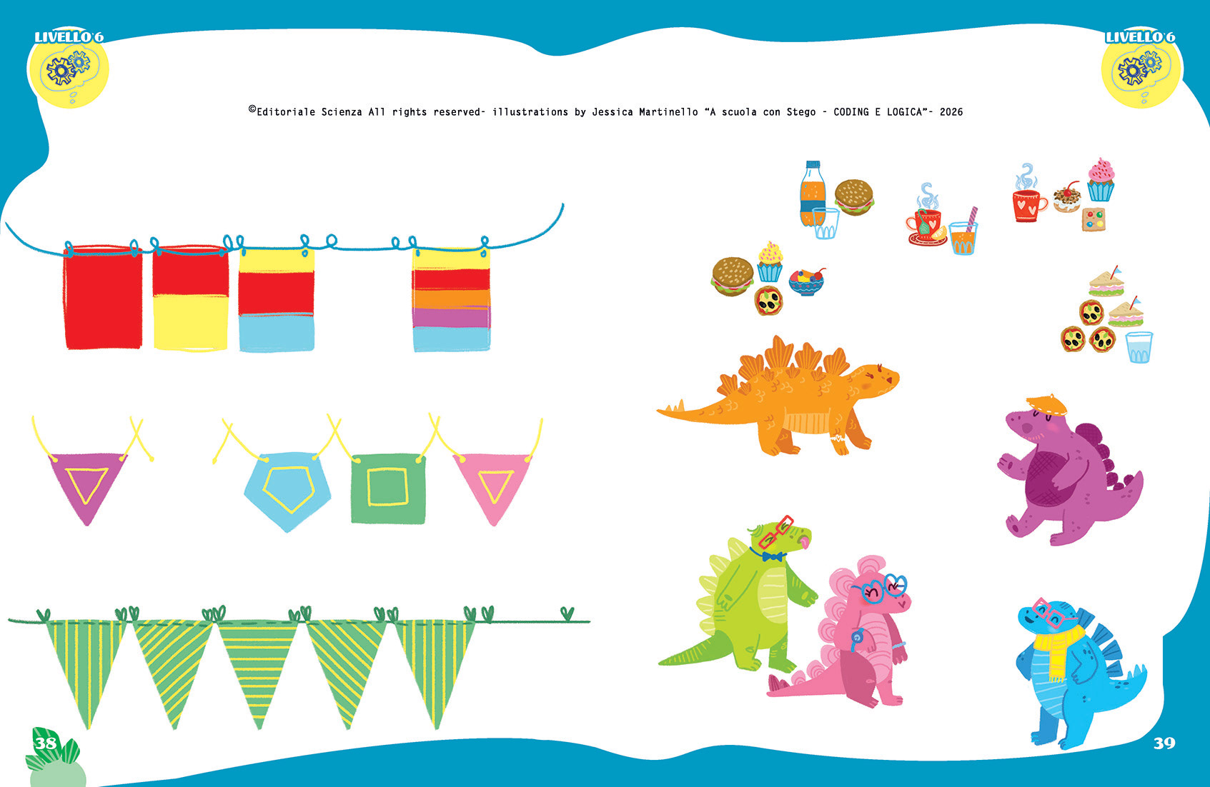 "A scuola con Stego - Coding e Logica" Illustrations by Jessica Martinello.