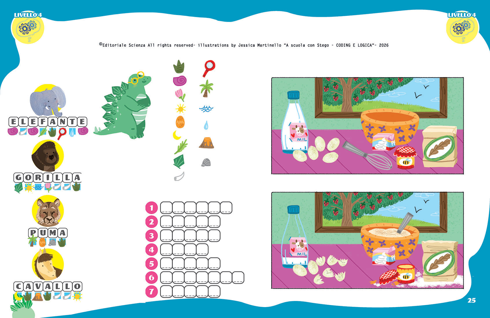 "A scuola con Stego - Coding e Logica" Illustrations by Jessica Martinello.