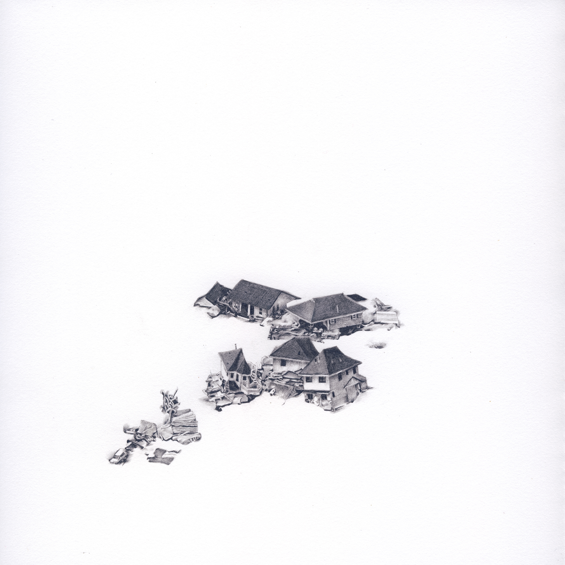 Tumbled Houses (2) - 8"x8", pencil on paper, 2016