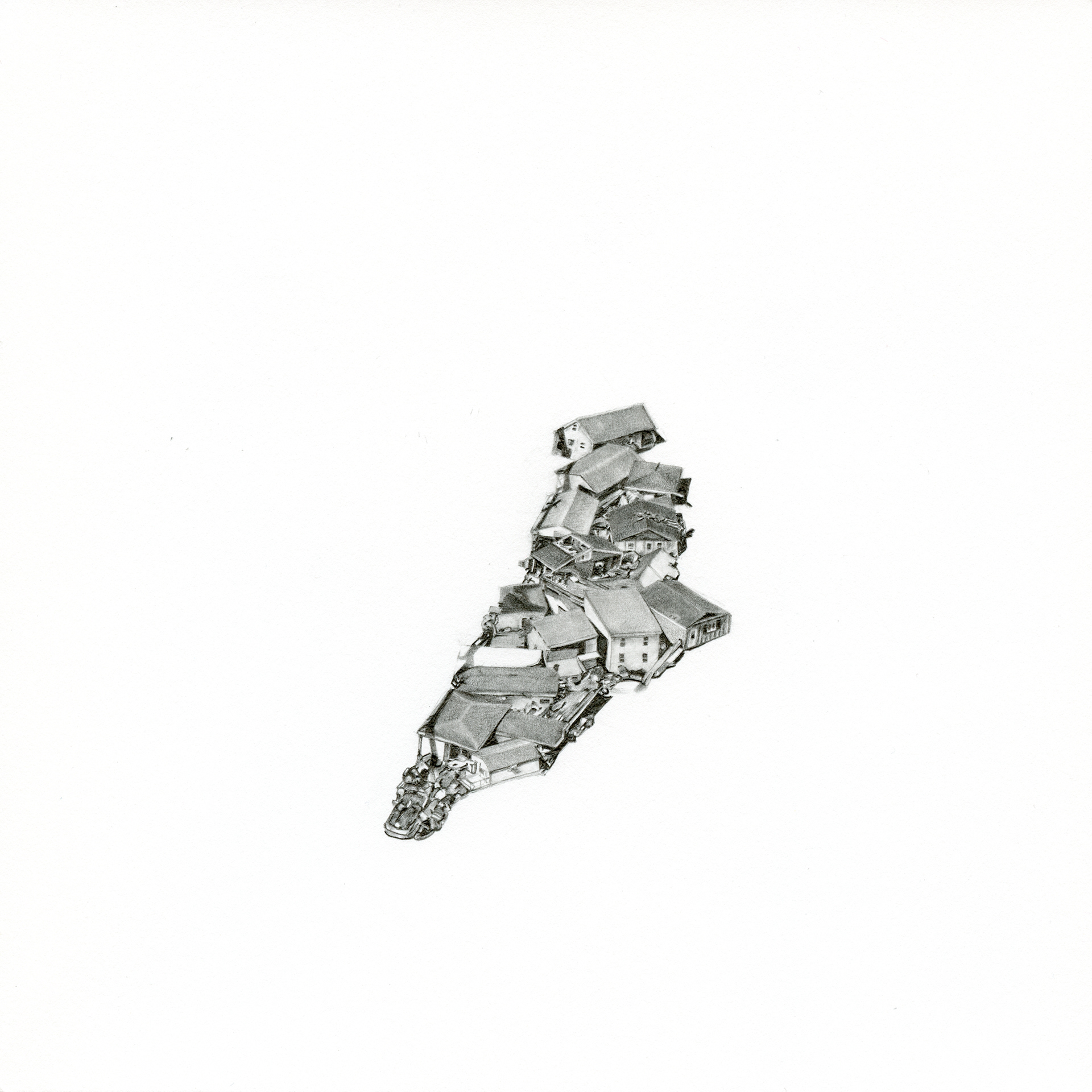 Wedged Homes - 8"x8", pencil on paper, 2016