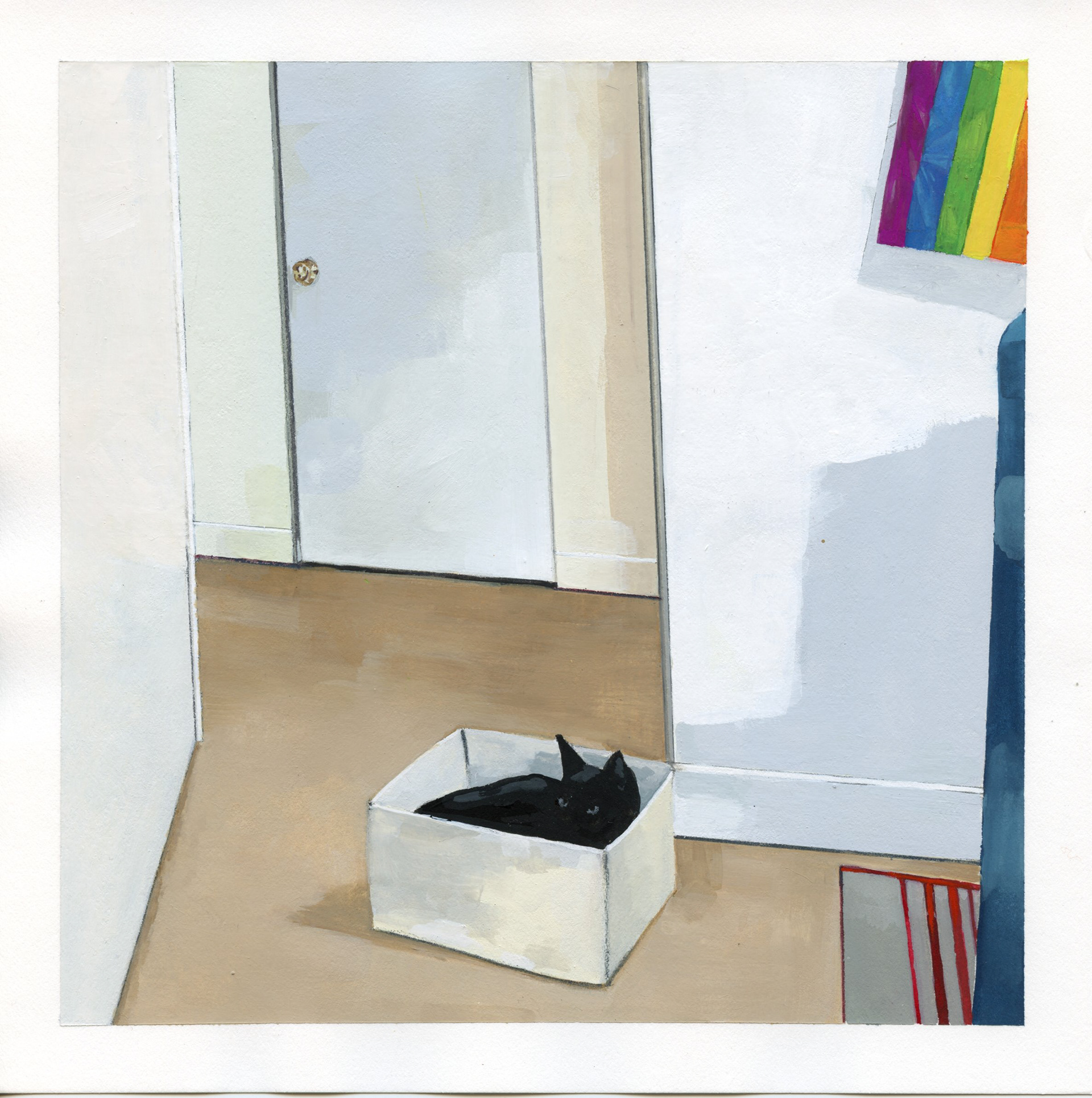 Box of cat (22 November 2020) - 8"x8", gouache on paper, 2023