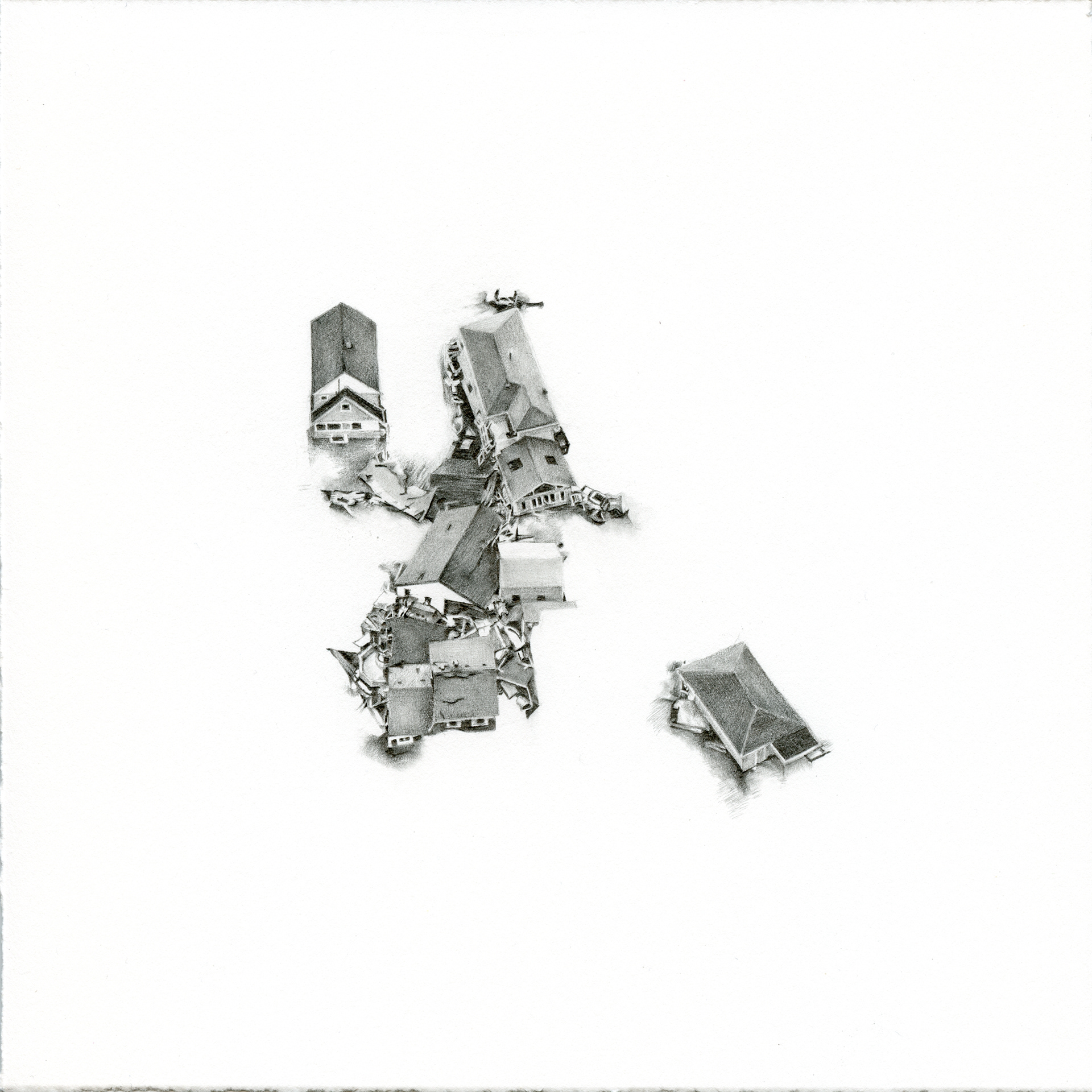 Tumbled Houses (3) - 8"x8", pencil on paper, 2016