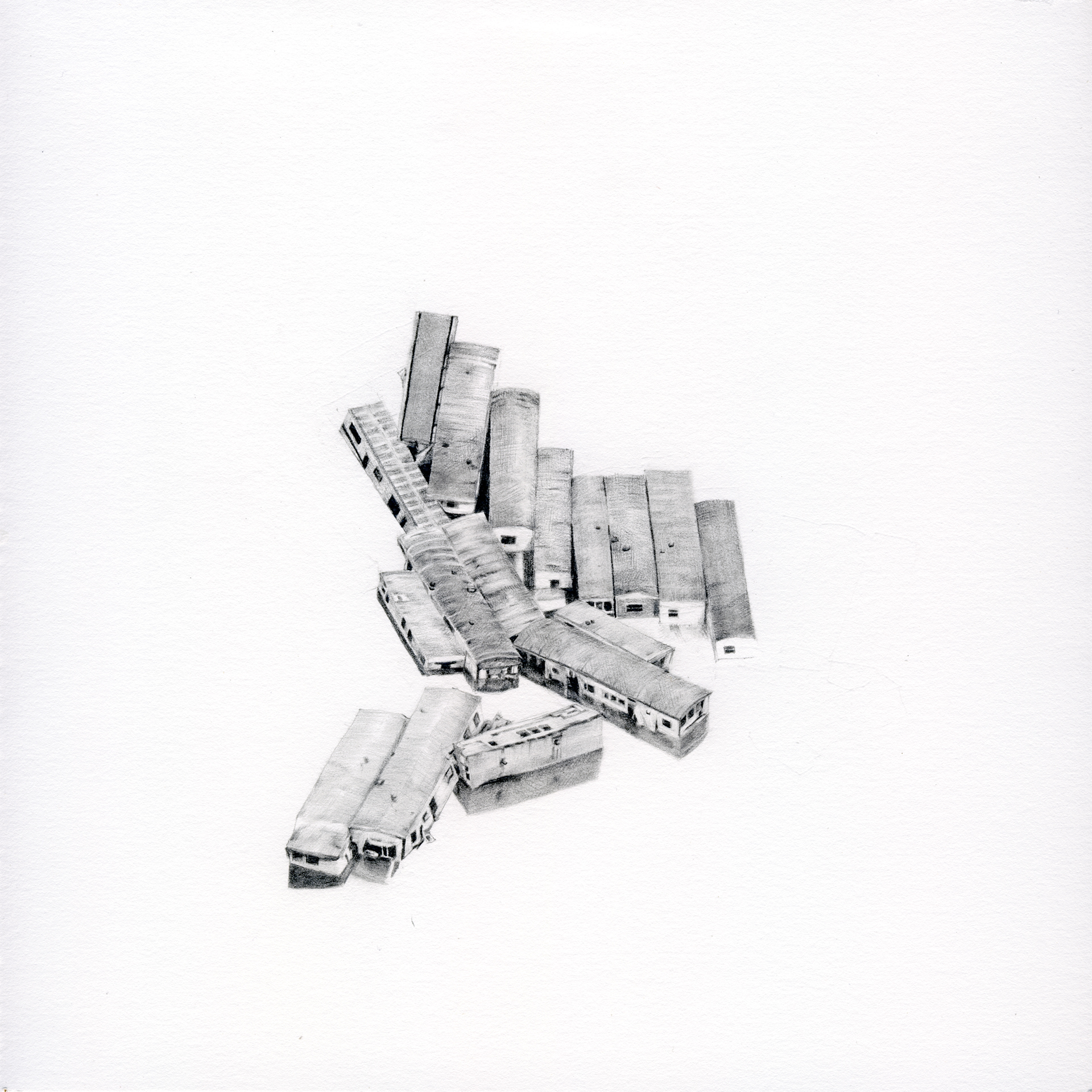 Tumbled Trailers - 8"x8", pencil on paper, 2016