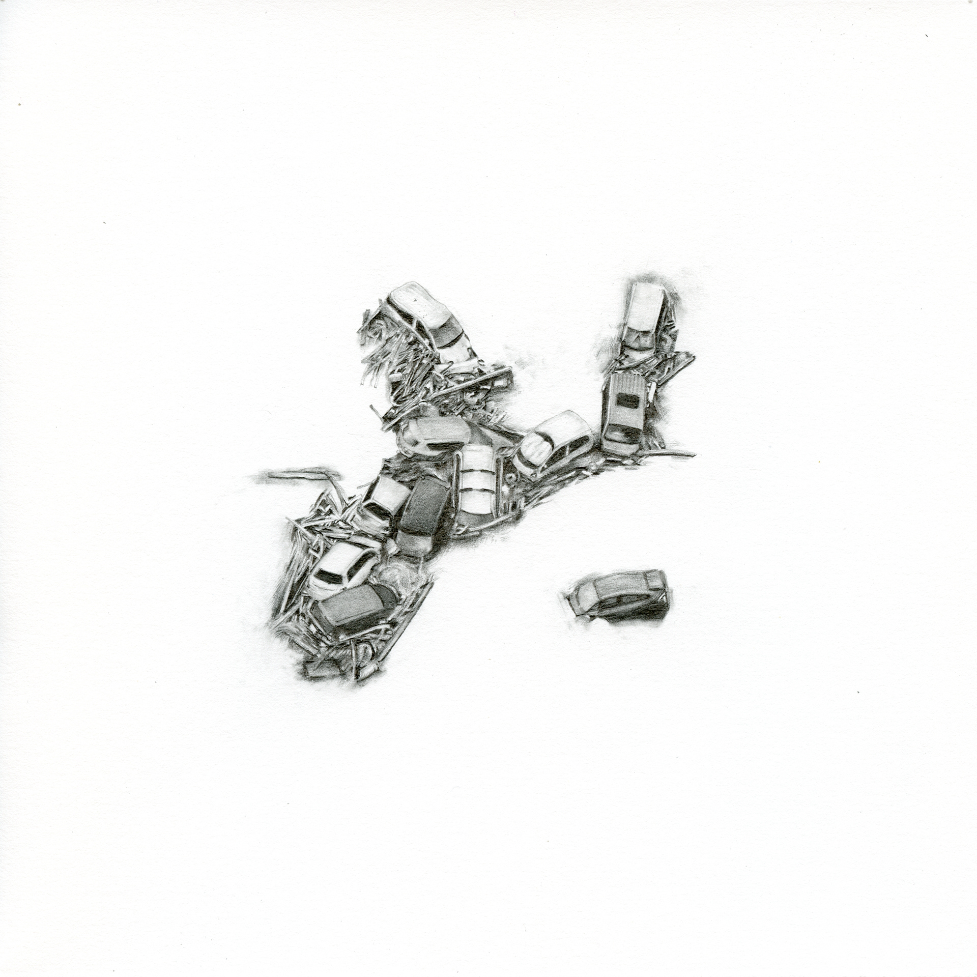 Huddled Cars - 8"x8", pencil on paper, 2016