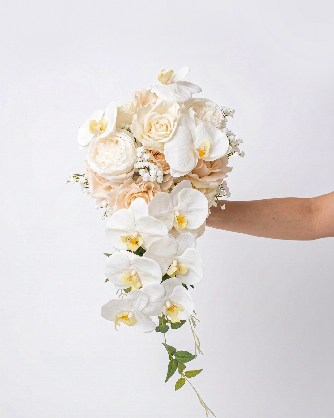 Peach White Cascade Bridal Bouquet
