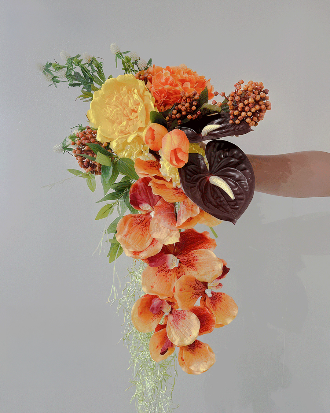 Orange and Burgundy Bridal Bouquet