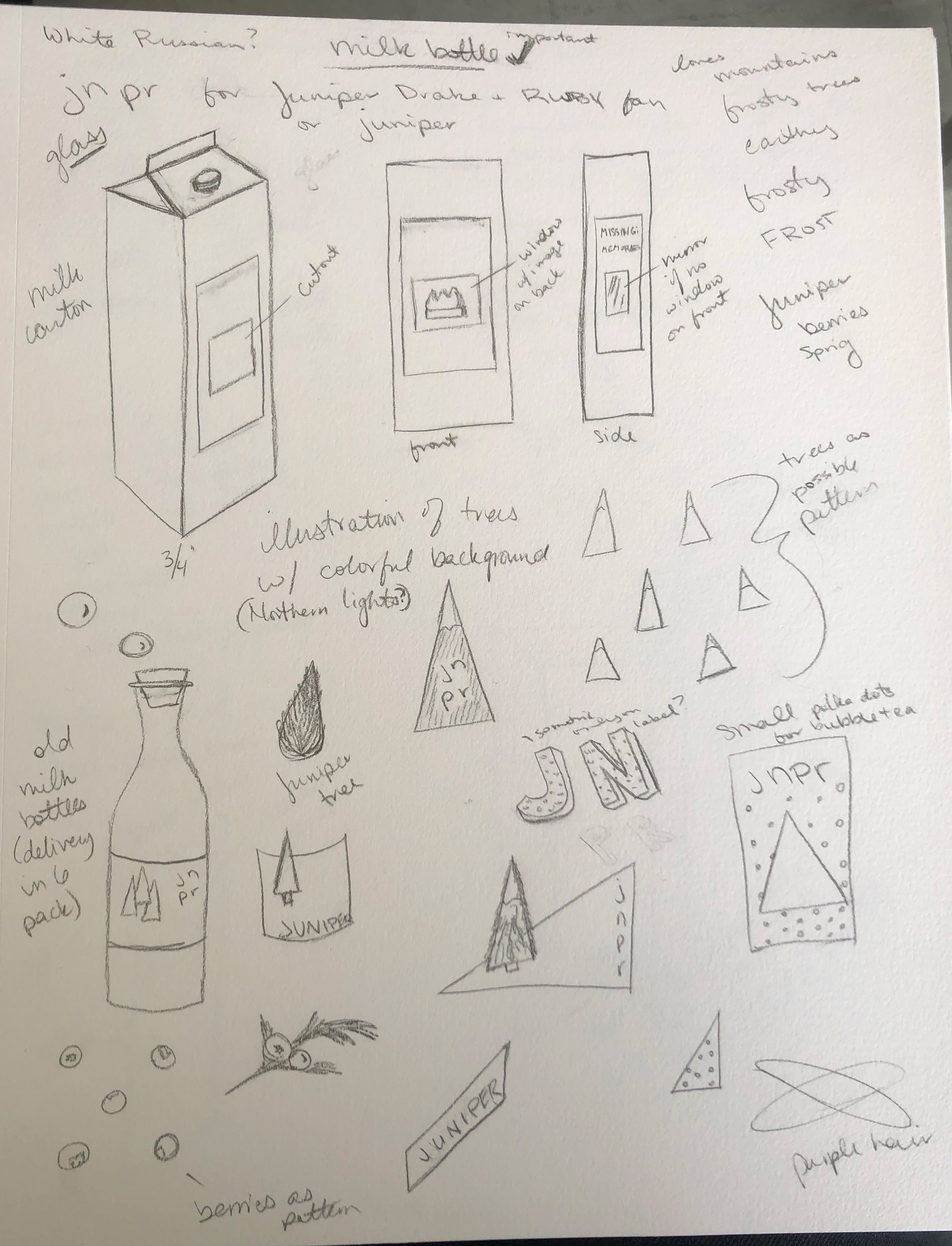 Initial sketches — getting as many ideas on paper as possible.