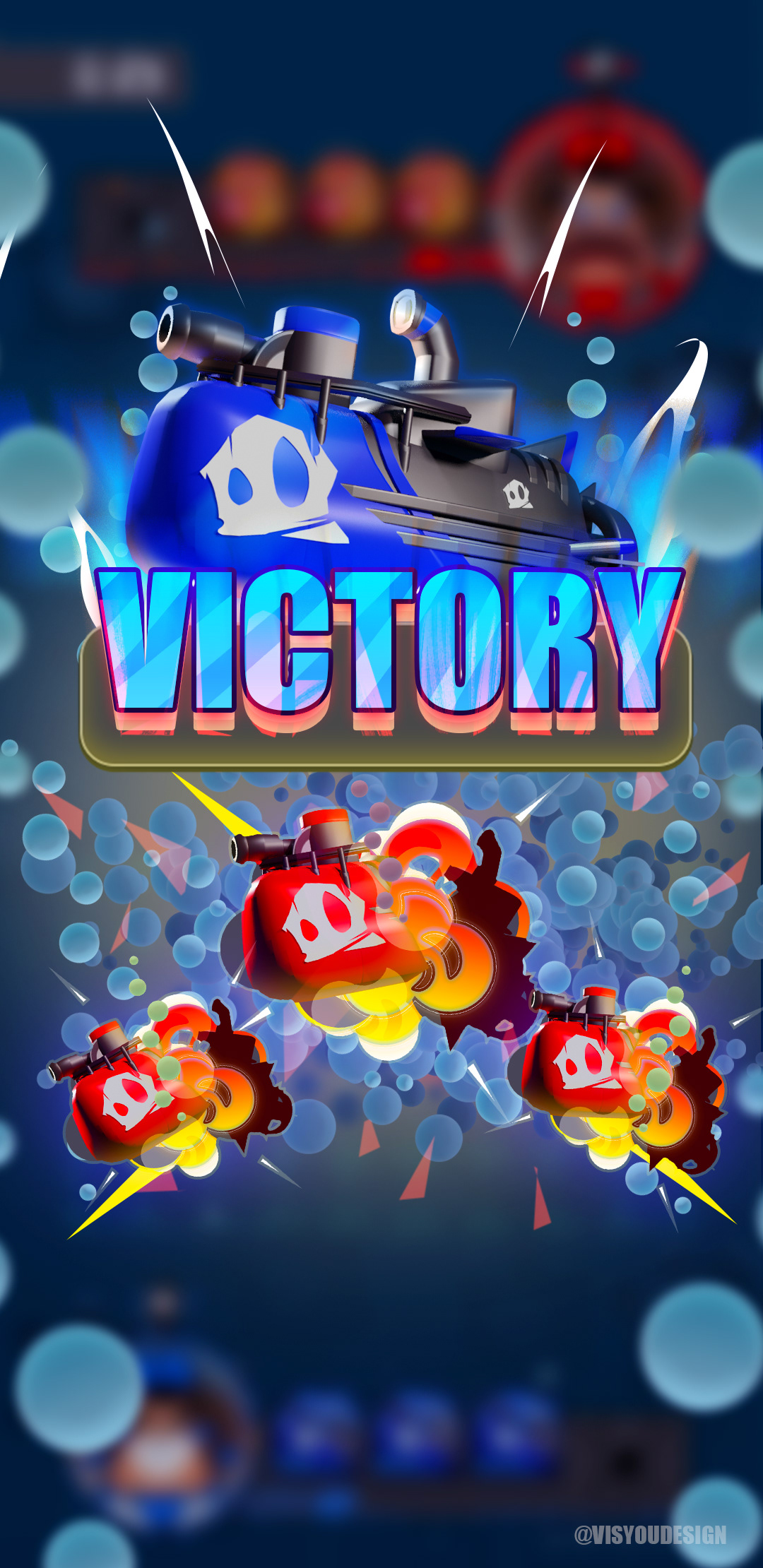 THE USER WINS WRACKING THE THREE RED SUBMARINES