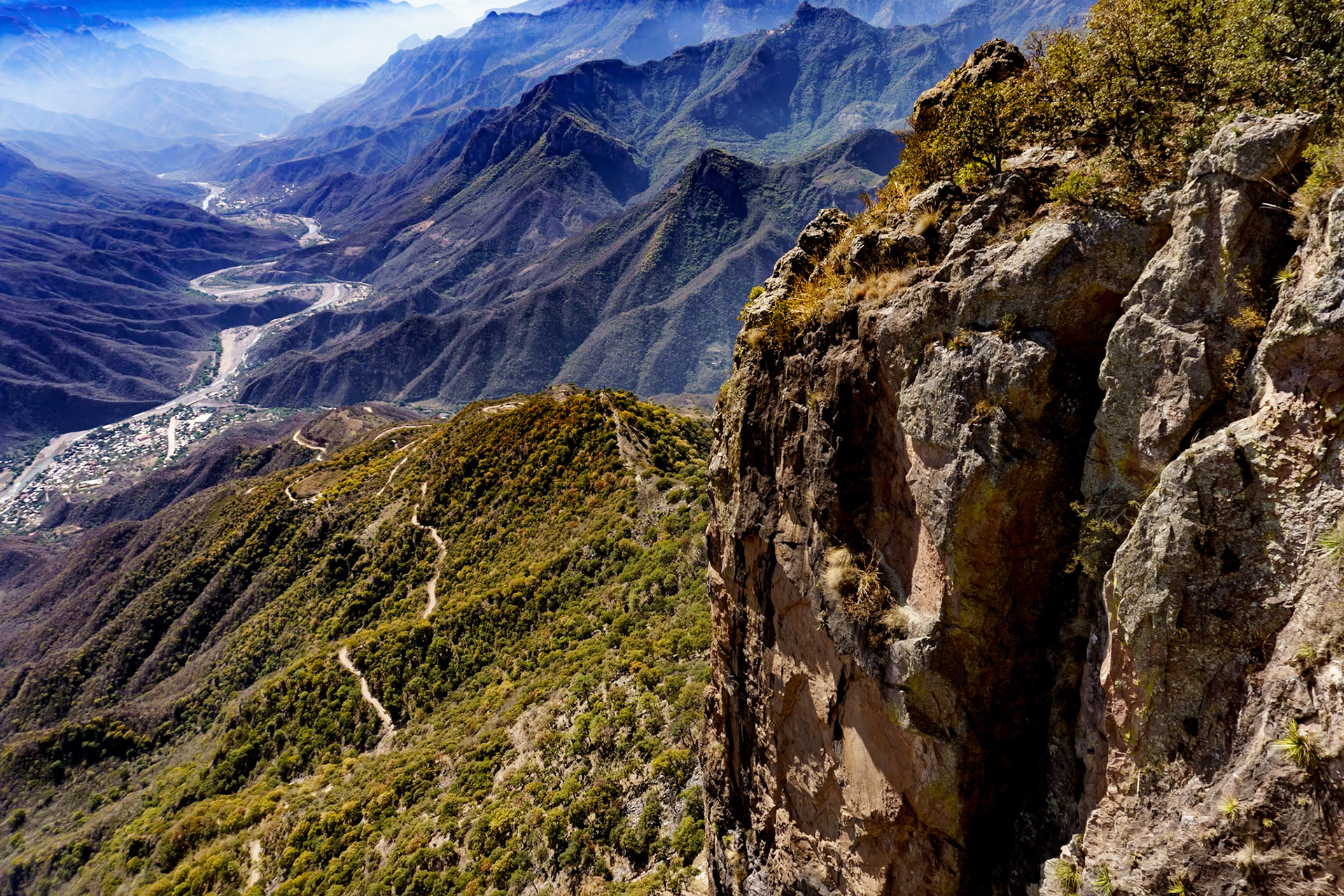 Switchback road to Urique at bottom of the valley