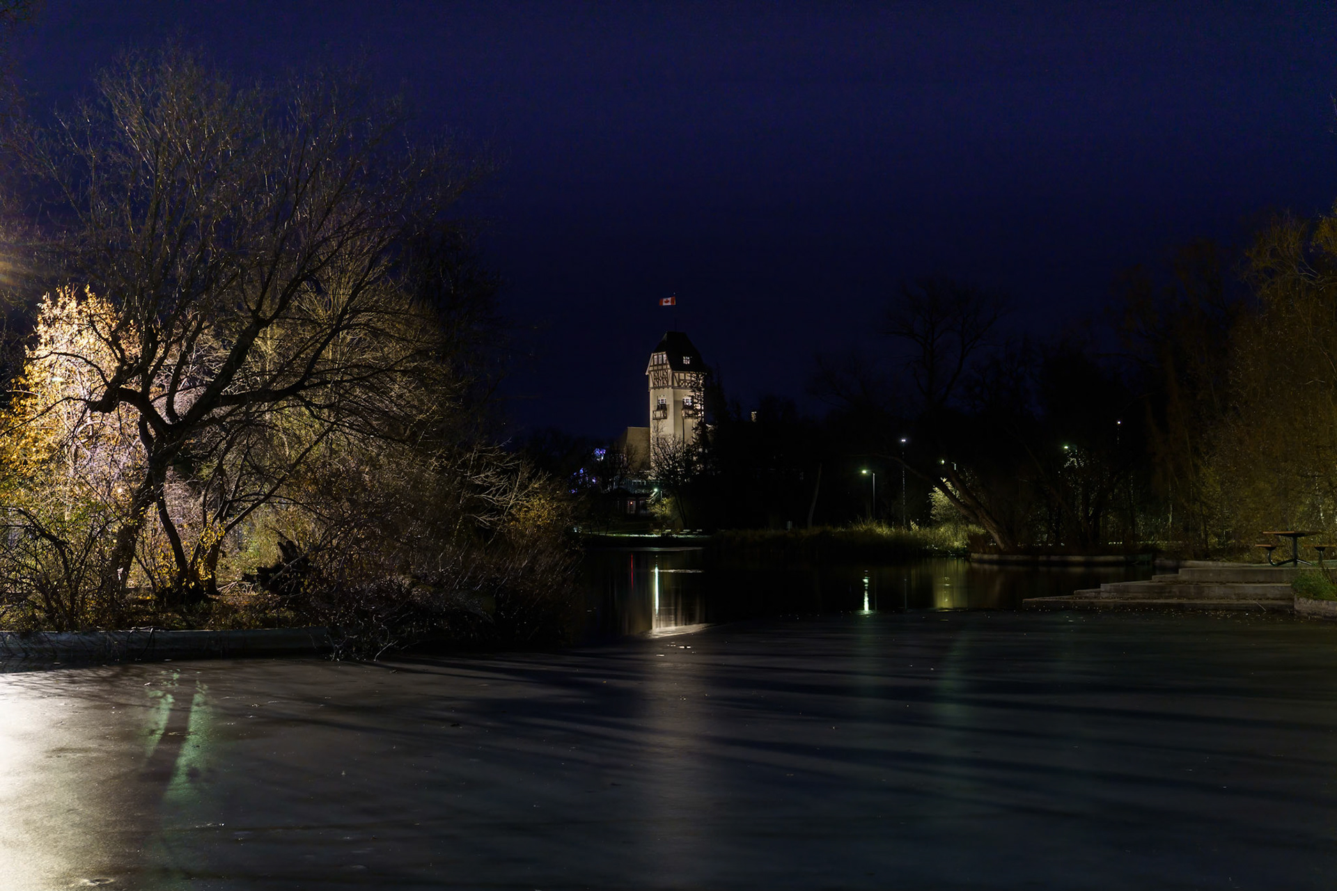 Duck pond at night Winnipeg