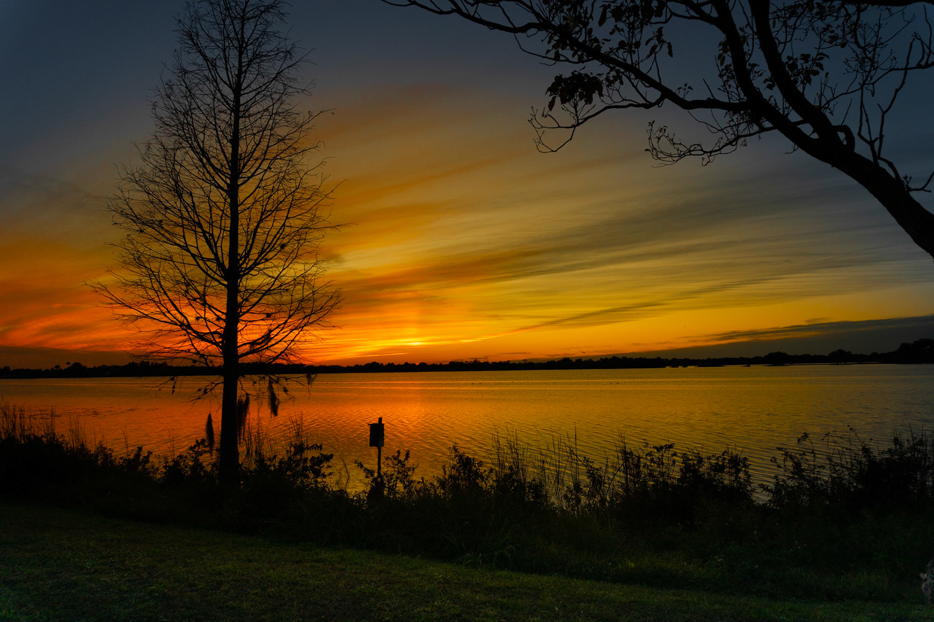 Sun setting over Lake Bess