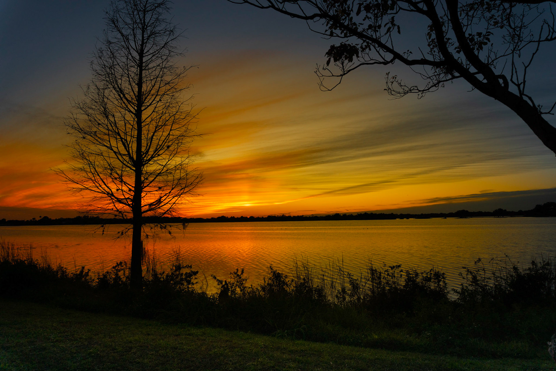 Sun setting over Lake Bess