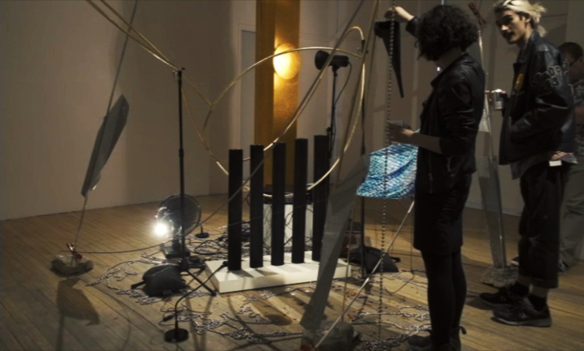 Participants dropping cubes onto fabric
