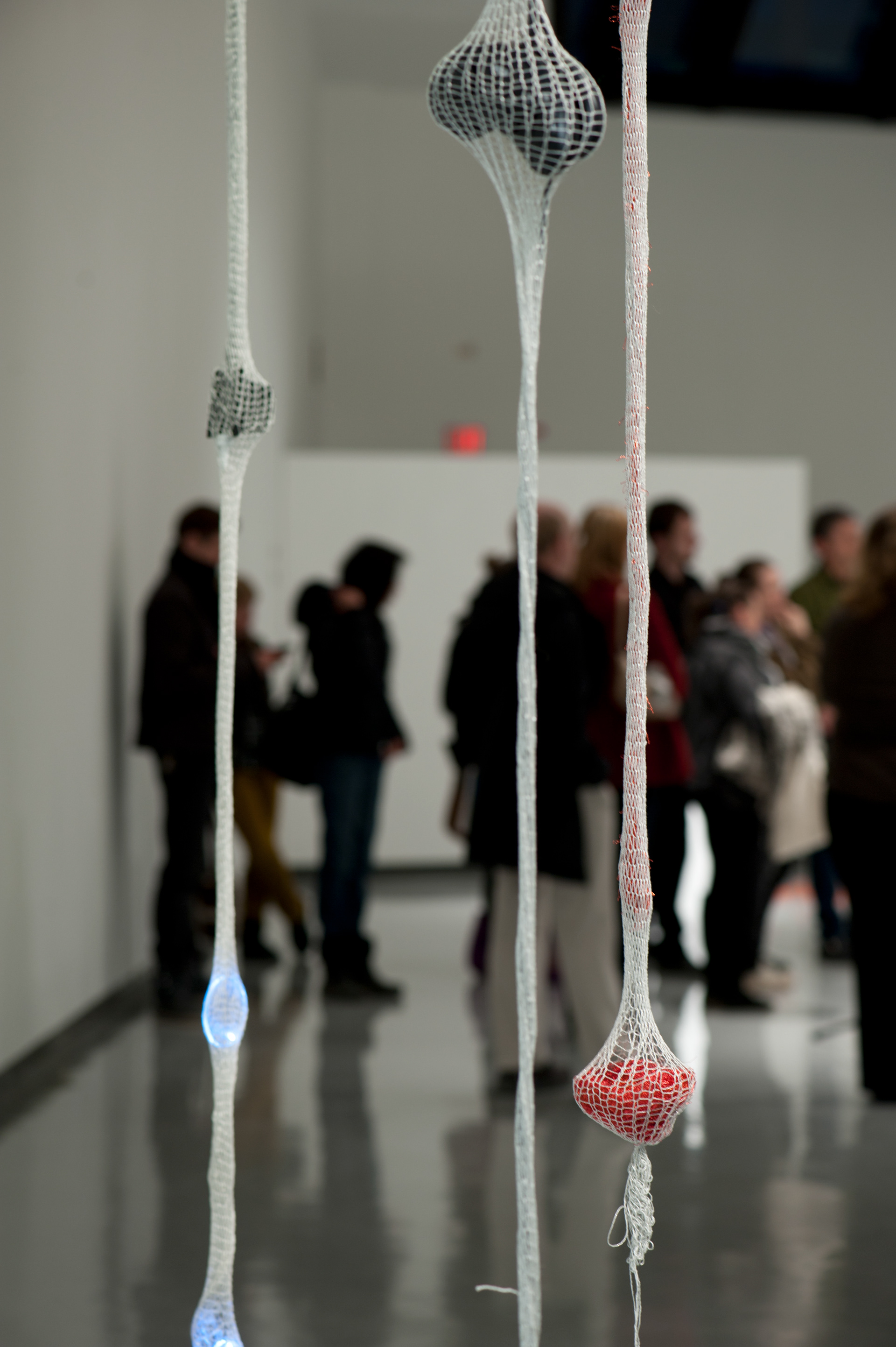 Mechatronic Magpie. 2011. knitted tubes, assorted electronics, clock radios, joysticks, cds