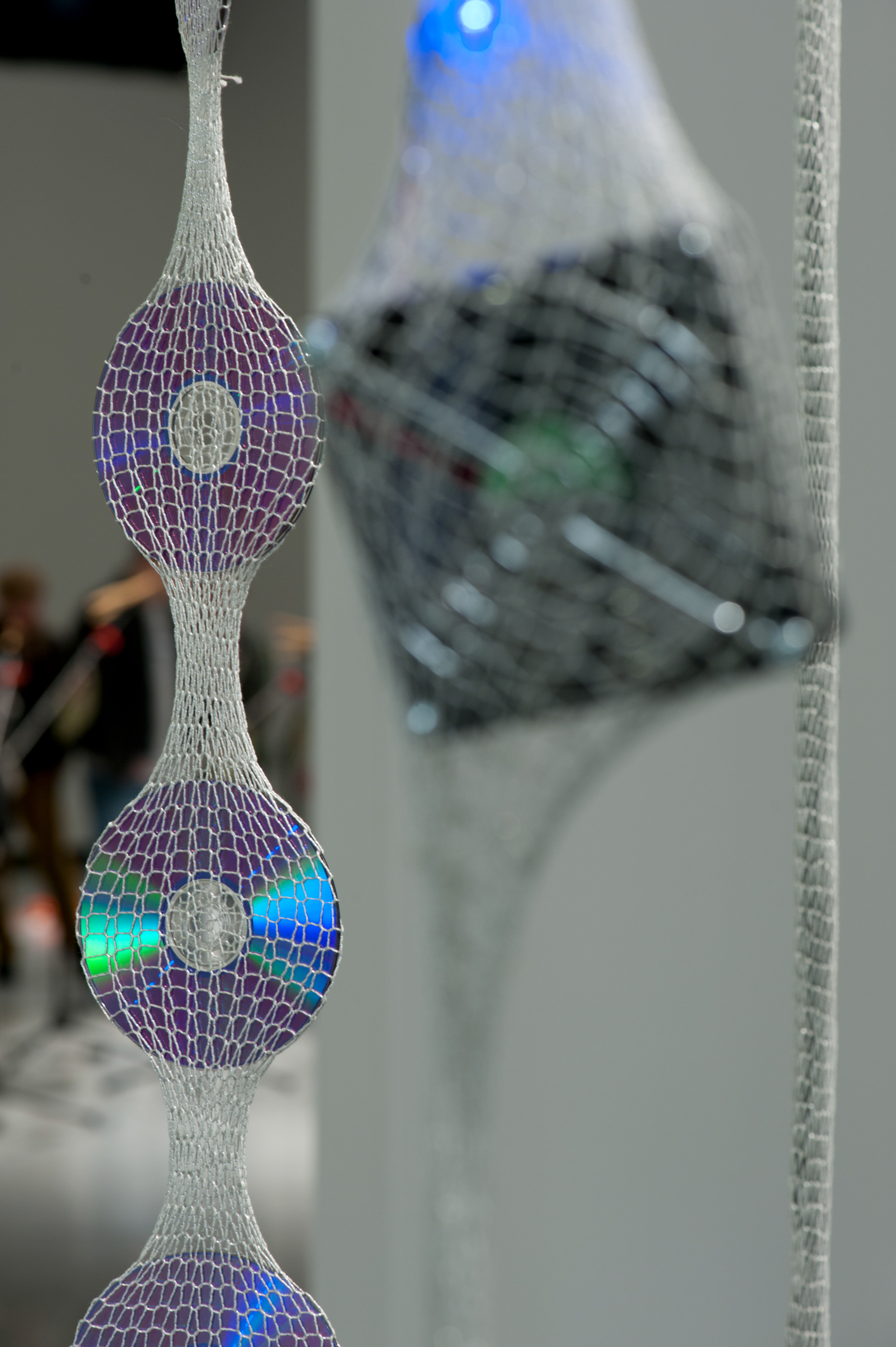 Mechatronic Magpie. 2011. knitted tubes, assorted electronics, clock radios, joysticks, cds