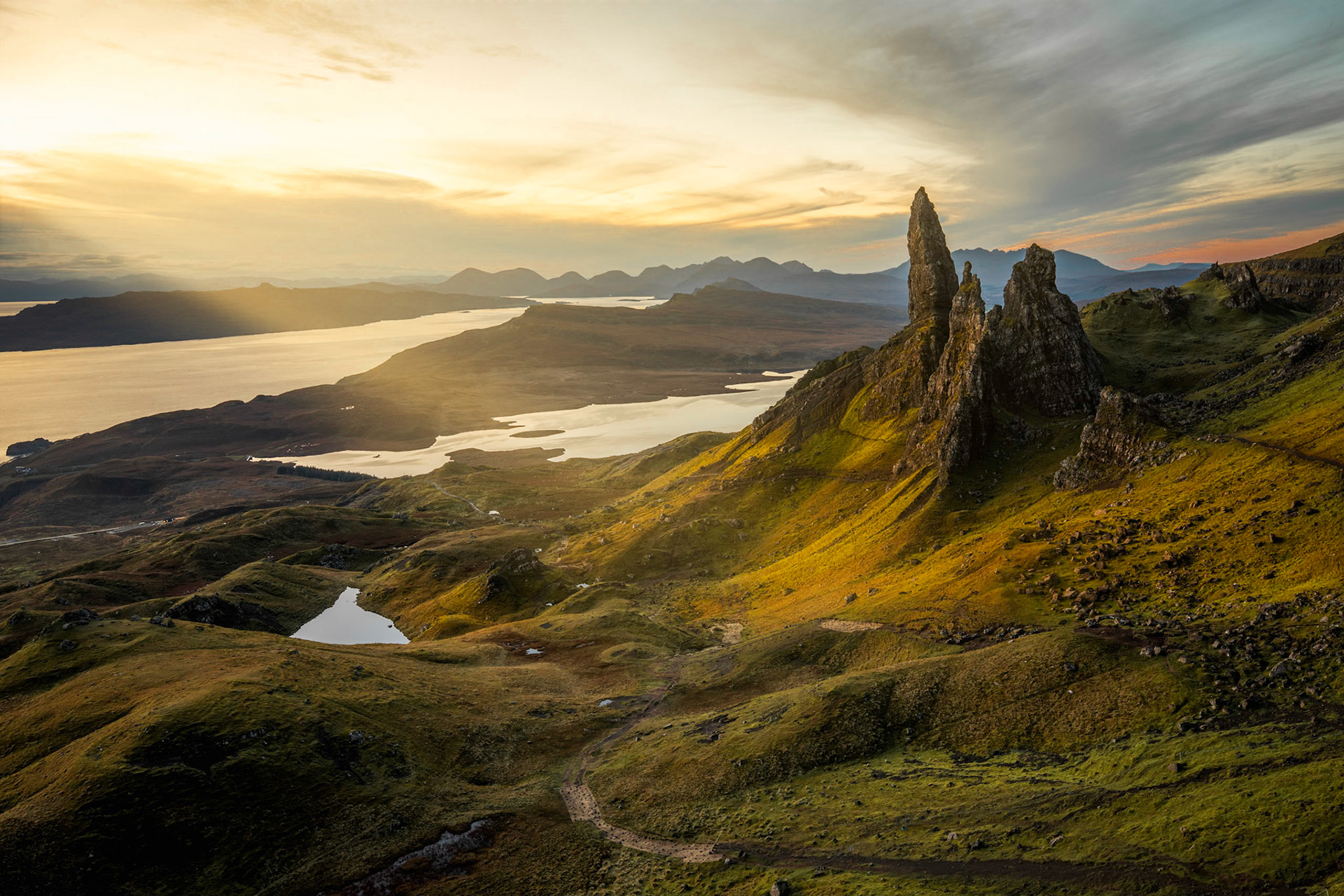 The famous Old Man of Storr at sunrise.