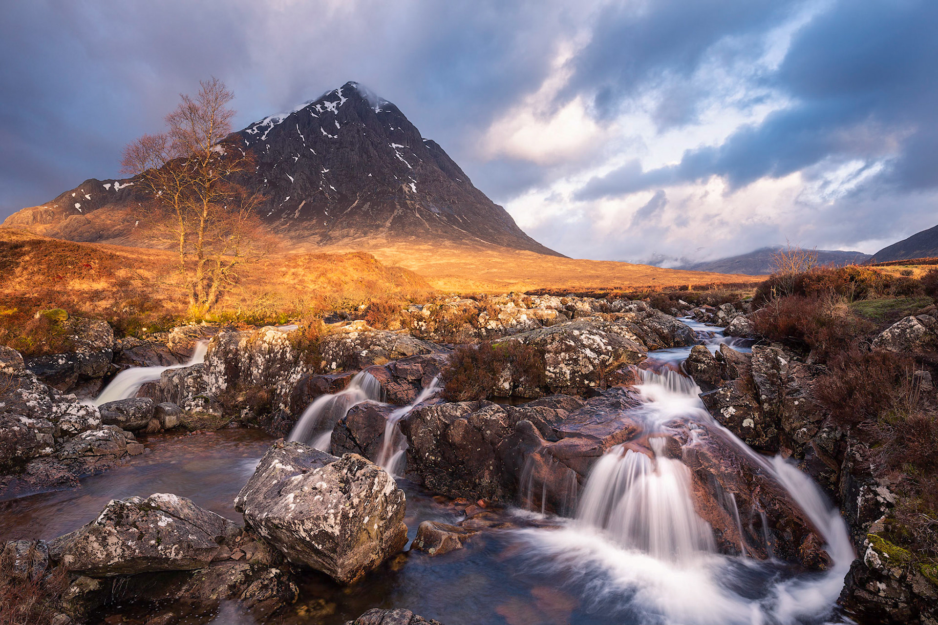 Waterrfall near the majestic Buachaille Etive Mòr