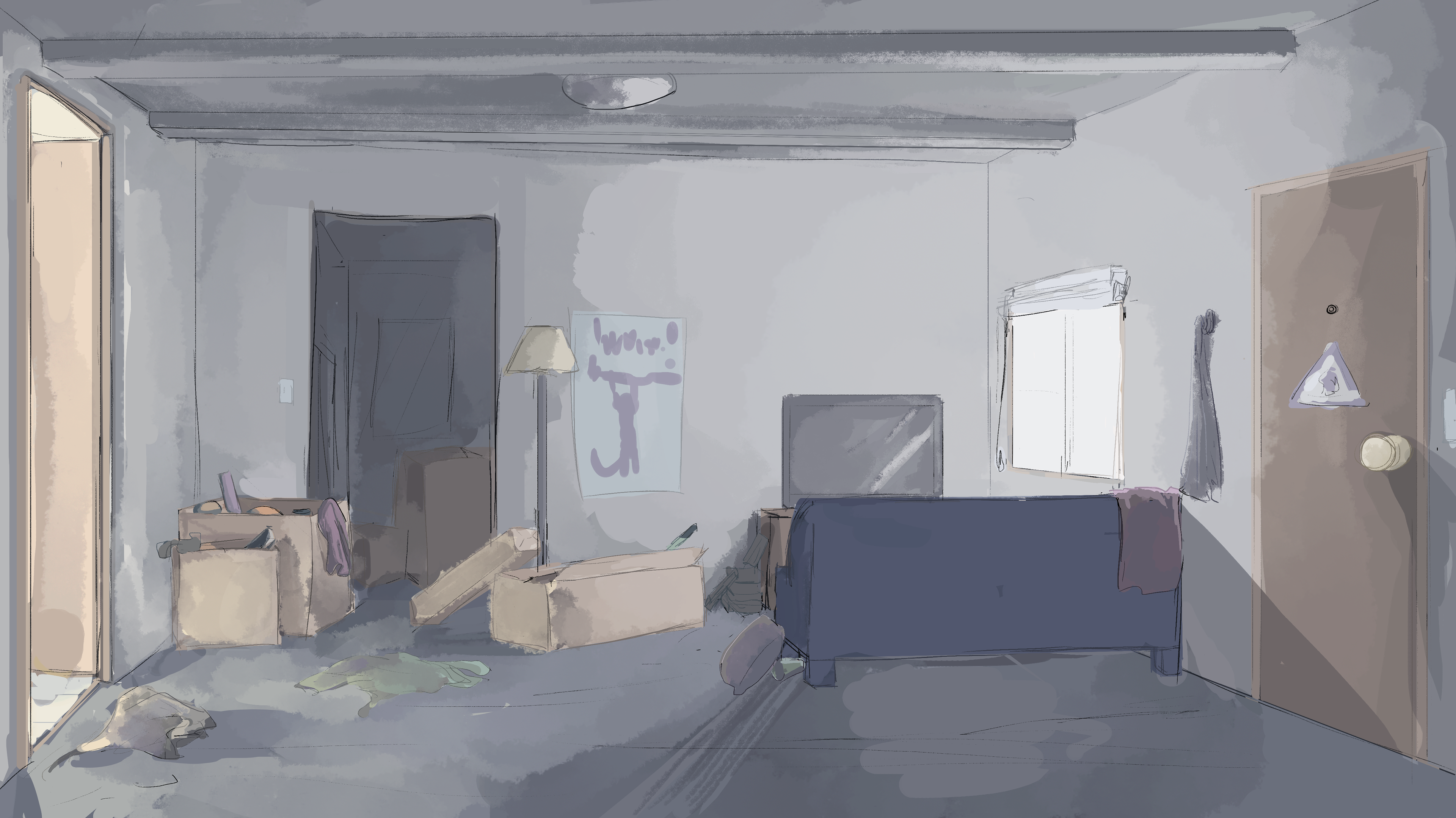 Apartment option 2, kitchen light on