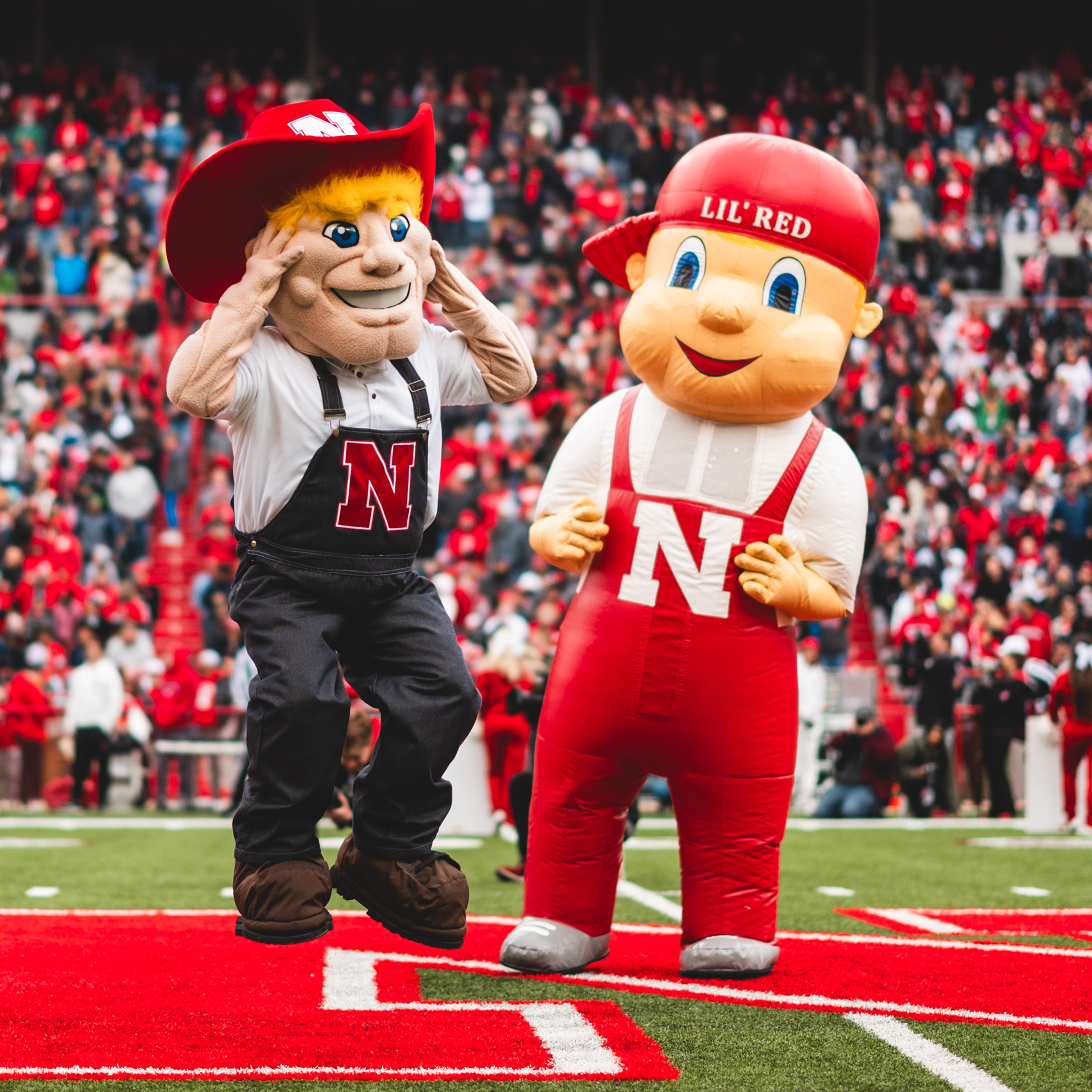 Blonde Herbie Husker is brought out of retirement and dances at spring game 2023 with lil' Red.