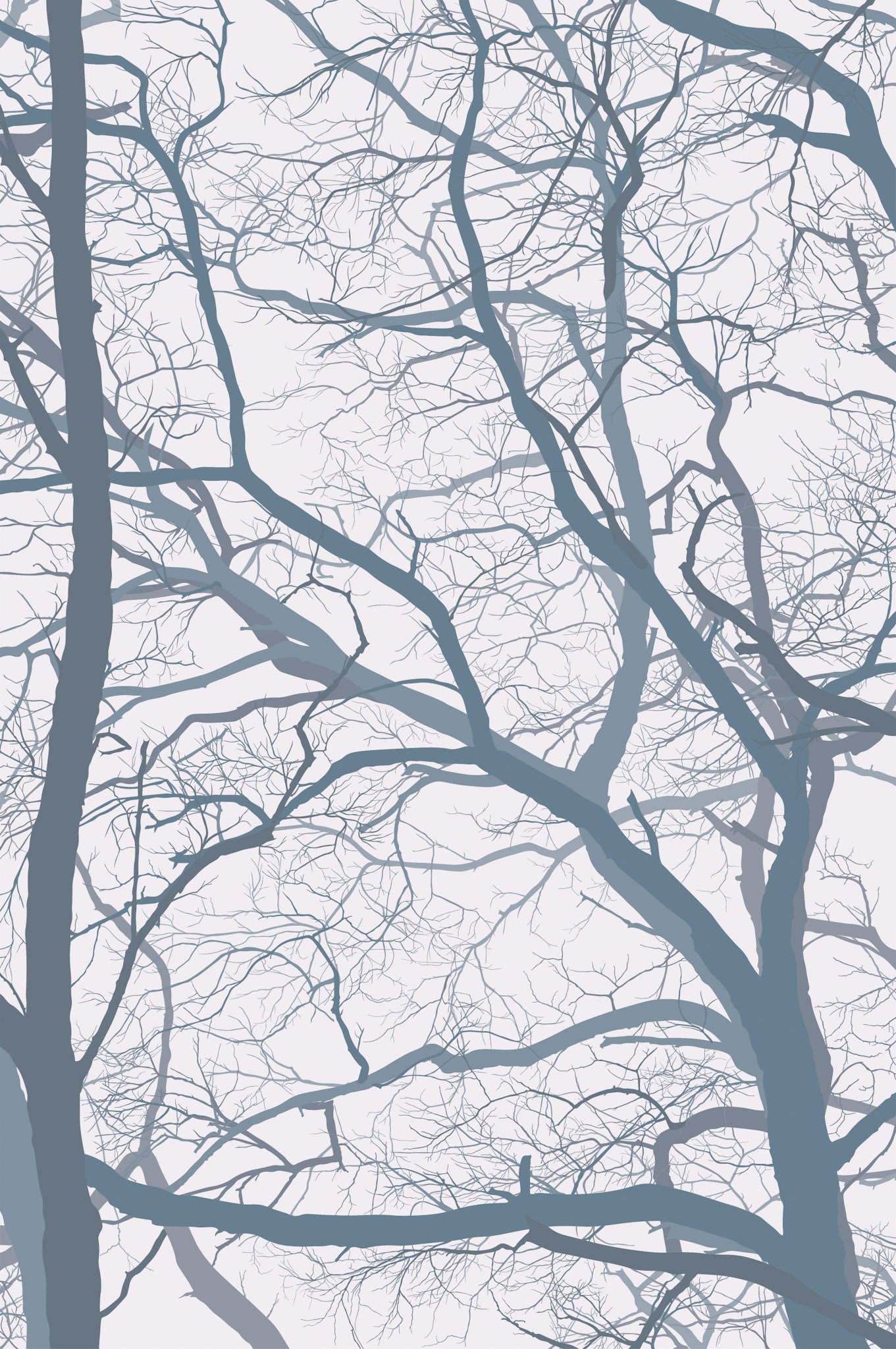 Winter Woodscape Intricacy extremely detailed illustrated blue-grey tree branch art