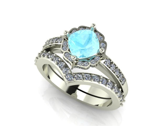 Aquamarine Lotus Band and Ring