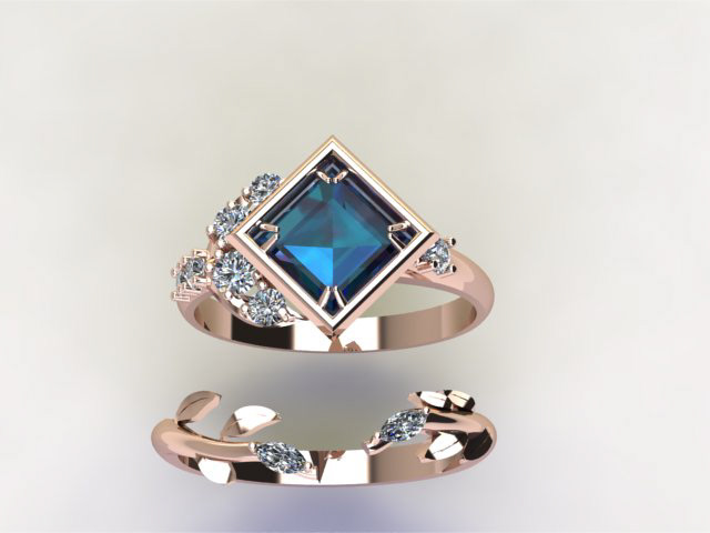 Princess Tourmaline and Diamond Ring and Band