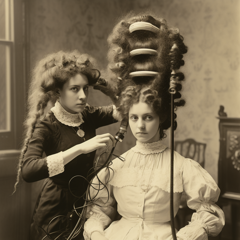 woman getting a perm in the 19th century (or, Instruments of Torture for Women's Bodies)