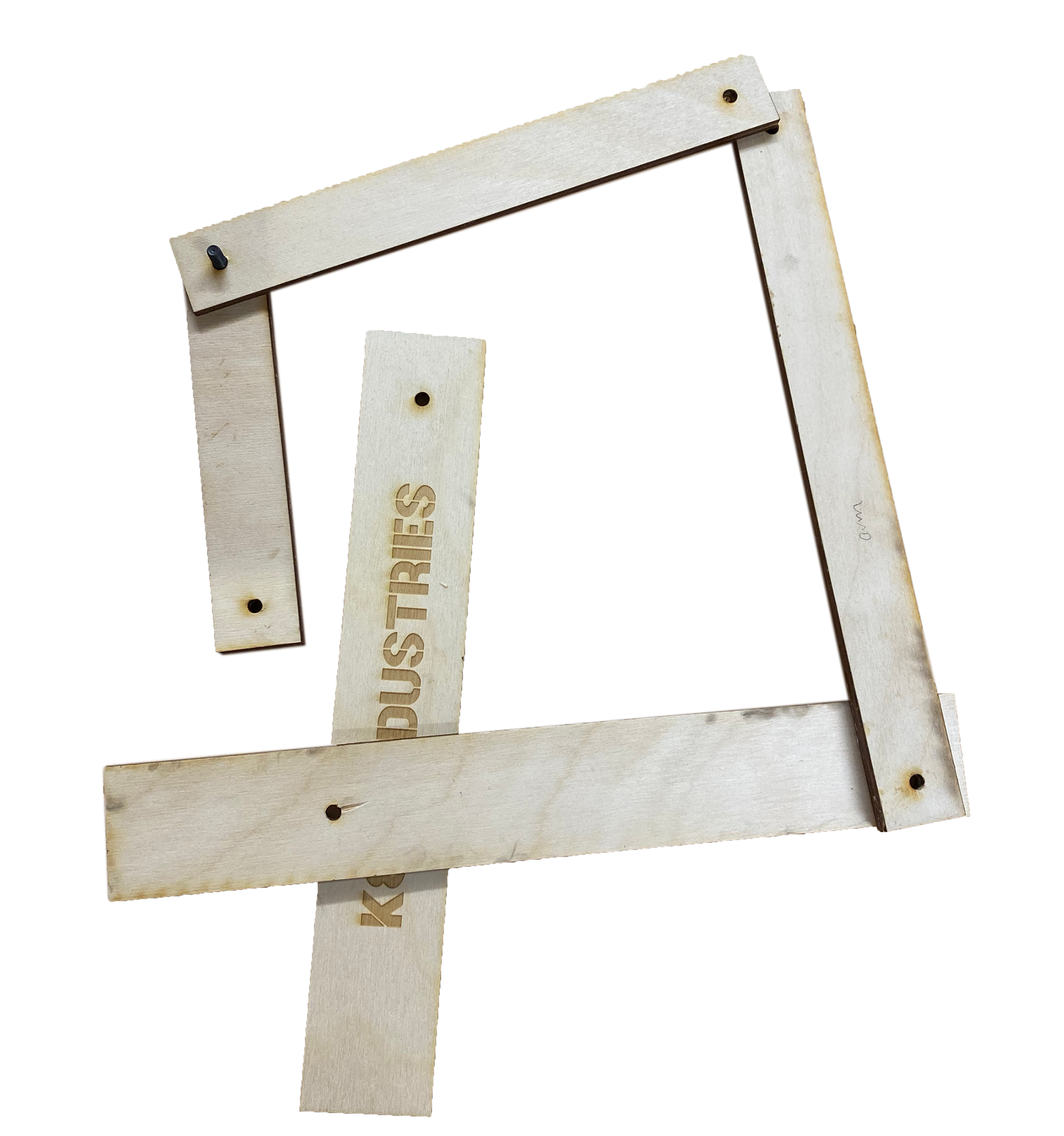The cut plywood linkages.