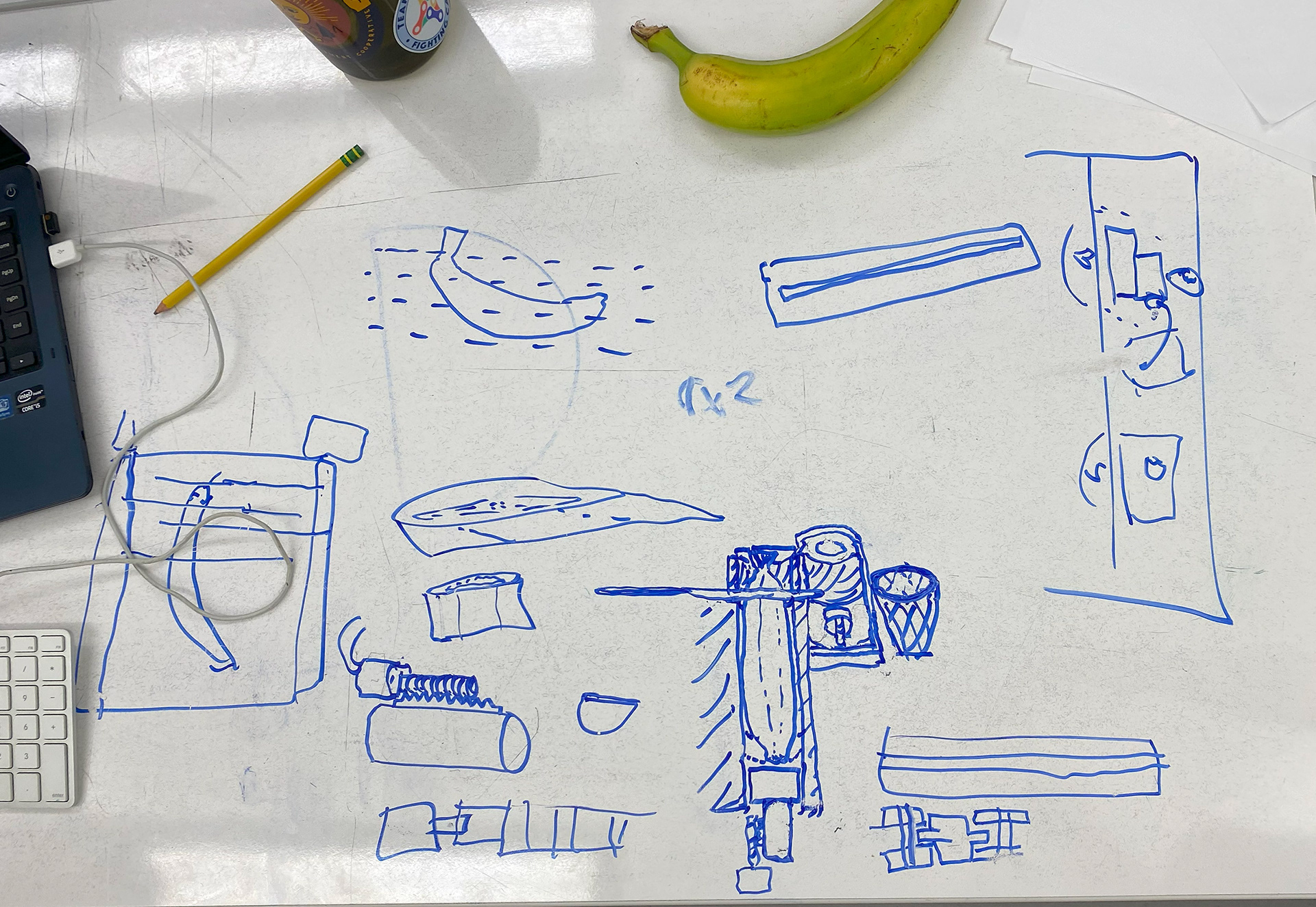 Some rough drawings for how to create a banana processor.