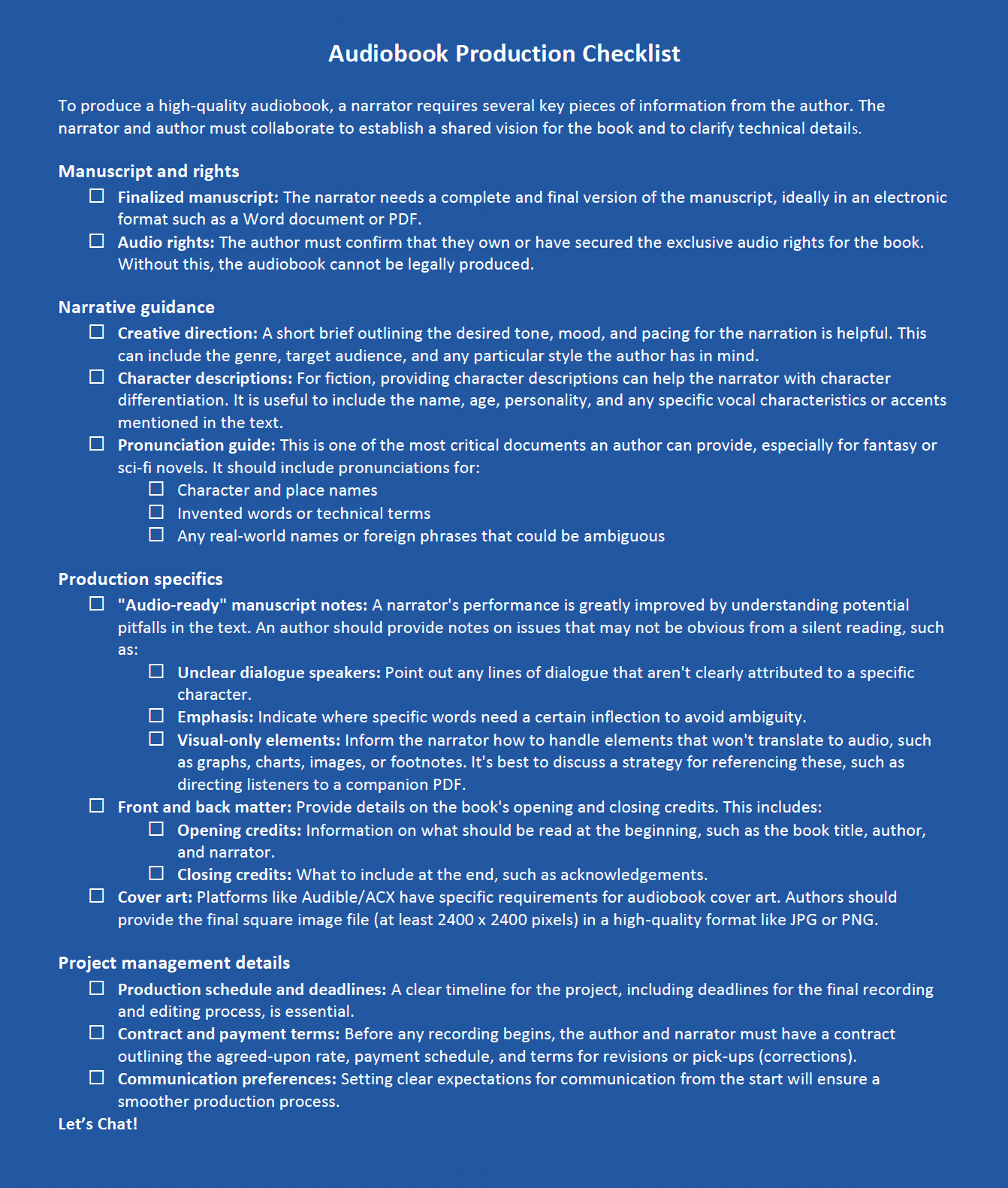 Audiobook Publication Checklist