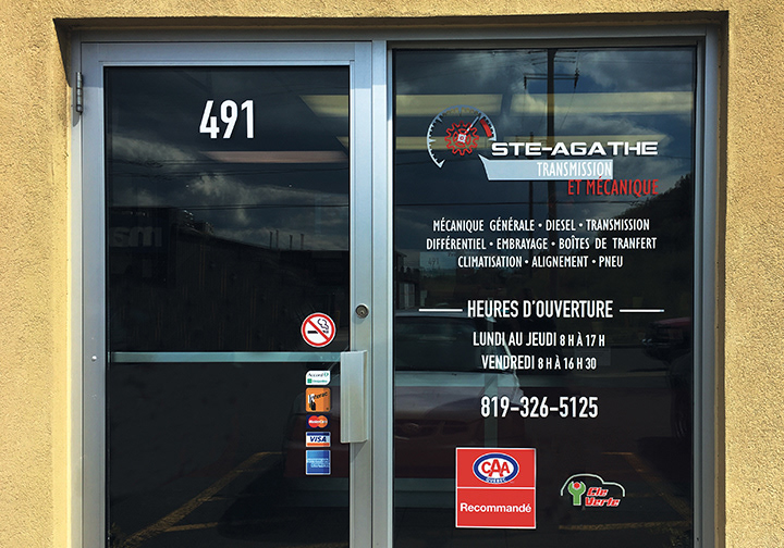 Lettrage vitrine / Transmission Saint-Agathe